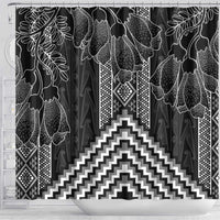 Aotearoa Taniko Pattern Shower Curtain Poutama Mix Kowhai Flowers LT7 - Polynesian Pride