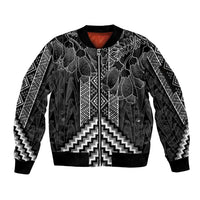 Aotearoa Taniko Pattern Sleeve Zip Bomber Jacket Poutama Mix Kowhai Flowers