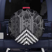 Aotearoa Taniko Pattern Spare Tire Cover Poutama Mix Kowhai Flowers LT7 No hole Grey - Polynesian Pride