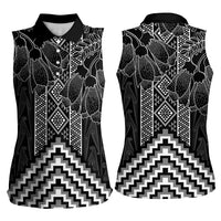 Aotearoa Taniko Pattern Women Sleeveless Polo Shirt Poutama Mix Kowhai Flowers