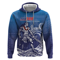 Samoa Manuia le Aso Tuto'atasi Siapo Motif Hoodie Warrior with Nifo Oti LT7 Pullover Hoodie Blue - Polynesian Pride