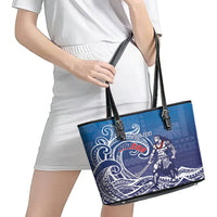 Samoa Manuia le Aso Tuto'atasi Siapo Motif Leather Tote Bag Warrior with Nifo Oti LT7 - Polynesian Pride