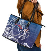Samoa Manuia le Aso Tuto'atasi Siapo Motif Leather Tote Bag Warrior with Nifo Oti LT7 - Polynesian Pride