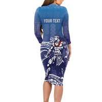 Samoa Manuia le Aso Tuto'atasi Siapo Motif Long Sleeve Bodycon Dress Warrior with Nifo Oti