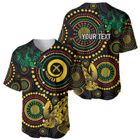 Vanuatu Personalized Aboriginal Arts Baseball Jersey Turtle and Iguana Special - Polynesian Pride