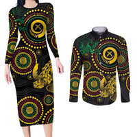 Vanuatu Personalized Aboriginal Arts Couples Matching Long Sleeve Bodycon Dress and Long Sleeve Button Shirt Turtle and Iguana Special - Polynesian Pride