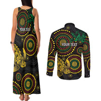 Vanuatu Personalized Aboriginal Arts Couples Matching Tank Maxi Dress and Long Sleeve Button Shirt Turtle and Iguana Special - Polynesian Pride