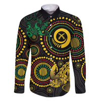 Vanuatu Personalized Aboriginal Arts Family Matching Long Sleeve Bodycon Dress and Hawaiian Shirt Turtle and Iguana Special - Polynesian Pride