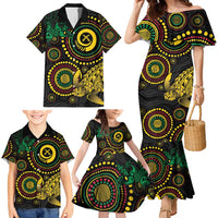 Vanuatu Personalized Aboriginal Arts Family Matching Mermaid Dress and Hawaiian Shirt Turtle and Iguana Special - Polynesian Pride