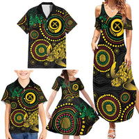 Vanuatu Personalized Aboriginal Arts Family Matching Summer Maxi Dress and Hawaiian Shirt Turtle and Iguana Special - Polynesian Pride