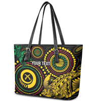 Vanuatu Personalized Aboriginal Arts Leather Tote Bag Turtle and Iguana Special - Polynesian Pride