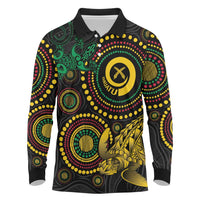 Vanuatu Personalized Aboriginal Arts Long Sleeve Polo Shirt Turtle and Iguana Special - Polynesian Pride