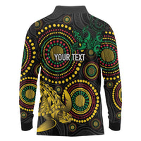 Vanuatu Personalized Aboriginal Arts Long Sleeve Polo Shirt Turtle and Iguana Special - Polynesian Pride