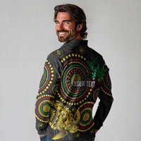 Vanuatu Personalized Aboriginal Arts Long Sleeve Polo Shirt Turtle and Iguana Special - Polynesian Pride