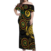 Vanuatu Personalized Aboriginal Arts Off Shoulder Maxi Dress Turtle and Iguana Special - Polynesian Pride