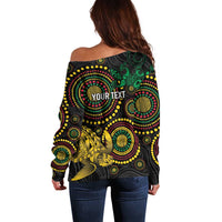 Vanuatu Personalized Aboriginal Arts Off Shoulder Sweater Turtle and Iguana Special - Polynesian Pride