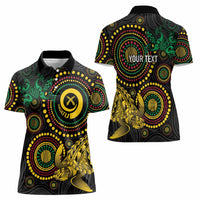 Vanuatu Personalized Aboriginal Arts Women Polo Shirt Turtle and Iguana Special - Polynesian Pride
