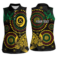 Vanuatu Personalized Aboriginal Arts Women Sleeveless Polo Shirt Turtle and Iguana Special - Polynesian Pride