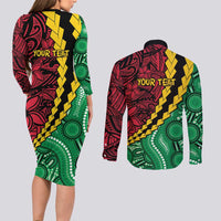 Vanuatu Personalized Tribal Couples Matching Long Sleeve Bodycon Dress and Long Sleeve Button Shirt Aboriginal Inspired Mix Style - Polynesian Pride