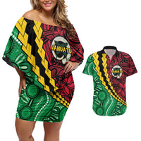 Vanuatu Personalized Tribal Couples Matching Off Shoulder Short Dress and Hawaiian Shirt Aboriginal Inspired Mix Style - Polynesian Pride