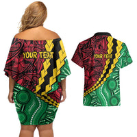 Vanuatu Personalized Tribal Couples Matching Off Shoulder Short Dress and Hawaiian Shirt Aboriginal Inspired Mix Style - Polynesian Pride