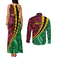 Vanuatu Personalized Tribal Couples Matching Tank Maxi Dress and Long Sleeve Button Shirt Aboriginal Inspired Mix Style - Polynesian Pride