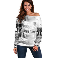 Personalised Fiji Rugby Off Shoulder Sweater Kaiviti WC 2023 Jersey Replica - White LT7 Women White - Polynesian Pride