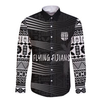Personalised Fiji Rugby Long Sleeve Button Shirt Kaiviti WC 2023 Jersey Replica - Black LT7 Unisex Black - Polynesian Pride