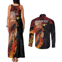 Papua New Guinea Personalised Couples Matching Tank Maxi Dress and Long Sleeve Button Shirt Grunge Style 49th Independence Anni