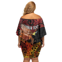 Papua New Guinea Personalised Family Matching Off Shoulder Short Dress and Hawaiian Shirt Grunge Style 49th Independence Anni