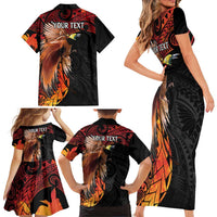 Papua New Guinea Personalised Family Matching Short Sleeve Bodycon Dress and Hawaiian Shirt Grunge Style 49th Independence Anni