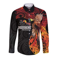 Papua New Guinea Personalised Long Sleeve Button Shirt Grunge Style 49th Independence Anni LT7 Unisex Black Red - Polynesian Pride