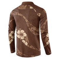 Aloha Hawaii Floral Tapa Button Sweatshirt Patchwork Mocha - Polynesian Pride