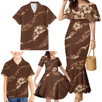 Aloha Hawaii Floral Tapa Family Matching Mermaid Dress and Hawaiian Shirt Patchwork Mocha - Polynesian Pride