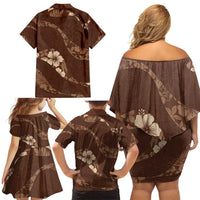 Aloha Hawaii Floral Tapa Family Matching Off Shoulder Short Dress and Hawaiian Shirt Patchwork Mocha - Polynesian Pride