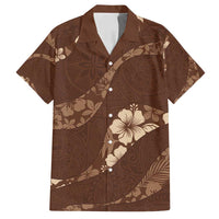 Aloha Hawaii Floral Tapa Family Matching Off Shoulder Short Dress and Hawaiian Shirt Patchwork Mocha - Polynesian Pride