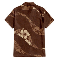 Aloha Hawaii Floral Tapa Family Matching Short Sleeve Bodycon Dress and Hawaiian Shirt Patchwork Mocha - Polynesian Pride