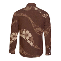 Aloha Hawaii Floral Tapa Long Sleeve Button Shirt Patchwork Mocha - Polynesian Pride