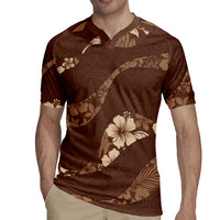Aloha Hawaii Floral Tapa Rugby Jersey Patchwork Mocha - Polynesian Pride
