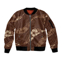 Aloha Hawaii Floral Tapa Sleeve Zip Bomber Jacket Patchwork Mocha - Polynesian Pride