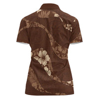 Aloha Hawaii Floral Tapa Women Polo Shirt Patchwork Mocha - Polynesian Pride
