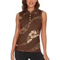 Aloha Hawaii Floral Tapa Women Sleeveless Polo Shirt Patchwork Mocha - Polynesian Pride