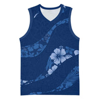 Aloha Hawaii Floral Tapa Basketball Jersey Patchwork Navy - Polynesian Pride