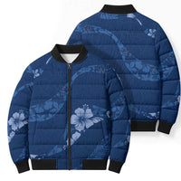 Aloha Hawaii Floral Tapa Bomber Puffer Jacket Patchwork Navy - Polynesian Pride