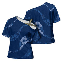 Aloha Hawaii Floral Tapa Cross Shoulder Shirt Patchwork Navy - Polynesian Pride