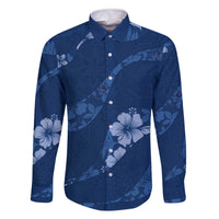 Aloha Hawaii Floral Tapa Family Matching Off The Shoulder Long Sleeve Dress and Hawaiian Shirt Patchwork Navy - Polynesian Pride