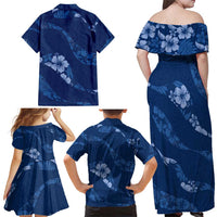 Aloha Hawaii Floral Tapa Family Matching Off Shoulder Maxi Dress and Hawaiian Shirt Patchwork Navy - Polynesian Pride