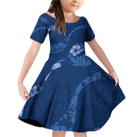 Aloha Hawaii Floral Tapa Family Matching Off Shoulder Short Dress and Hawaiian Shirt Patchwork Navy - Polynesian Pride