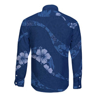 Aloha Hawaii Floral Tapa Long Sleeve Button Shirt Patchwork Navy - Polynesian Pride