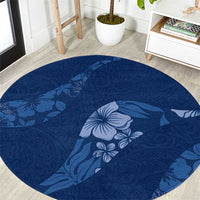 Aloha Hawaii Floral Tapa Round Carpet Patchwork Navy - Polynesian Pride